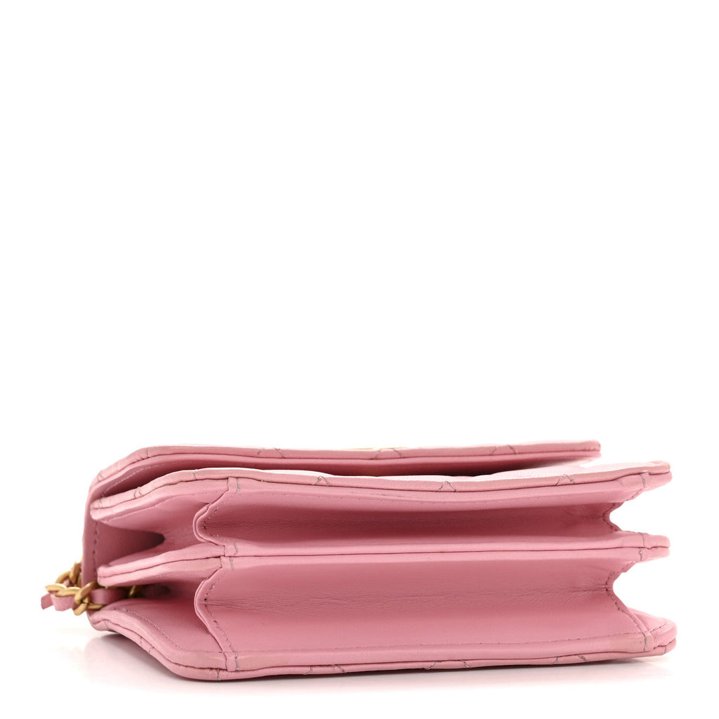 Chanel Lambskin Quilted Pick Me Up Mini Wallet On Chain Light Pink