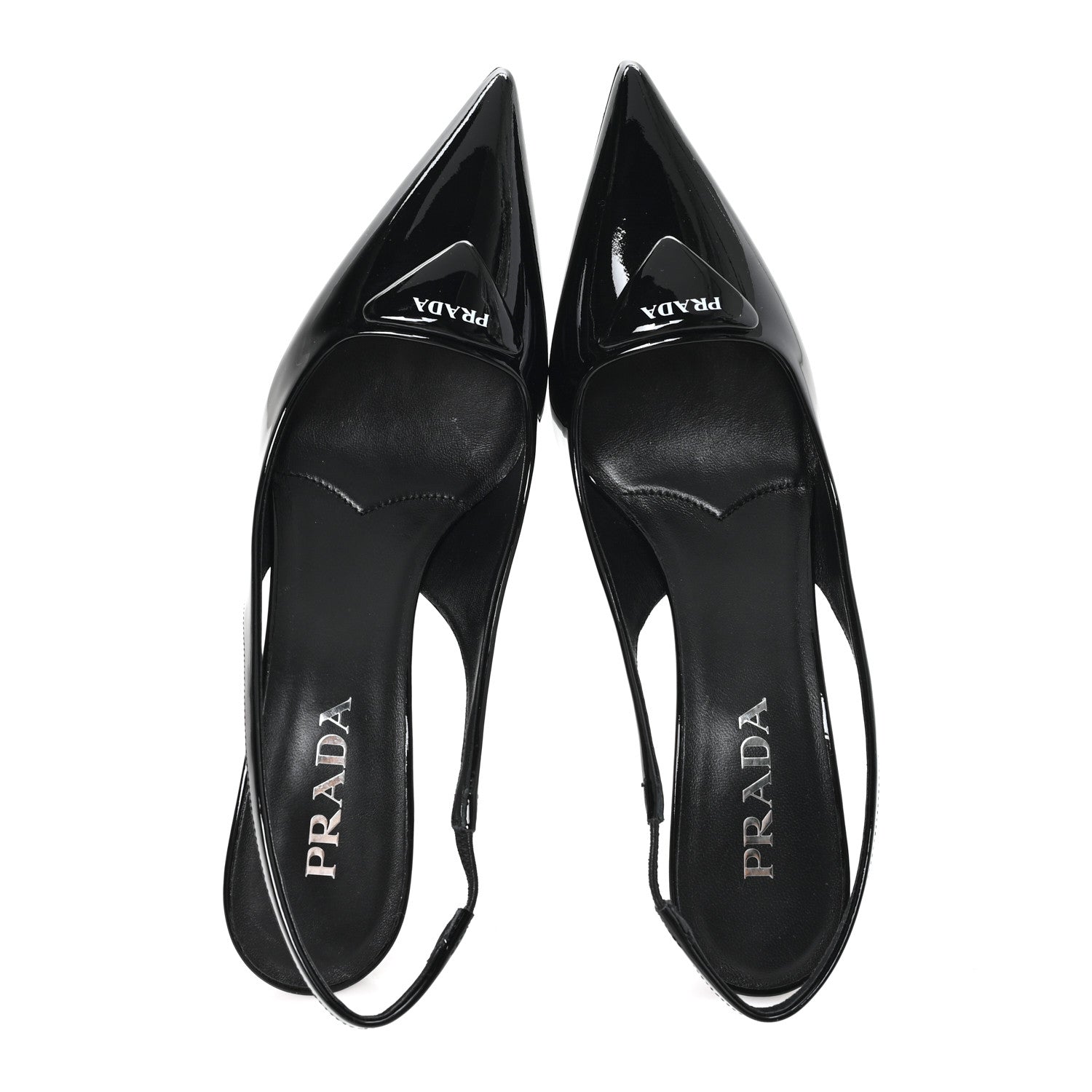 Prada Vernice Logo Pointed Toe Slingback Pumps 40 Black