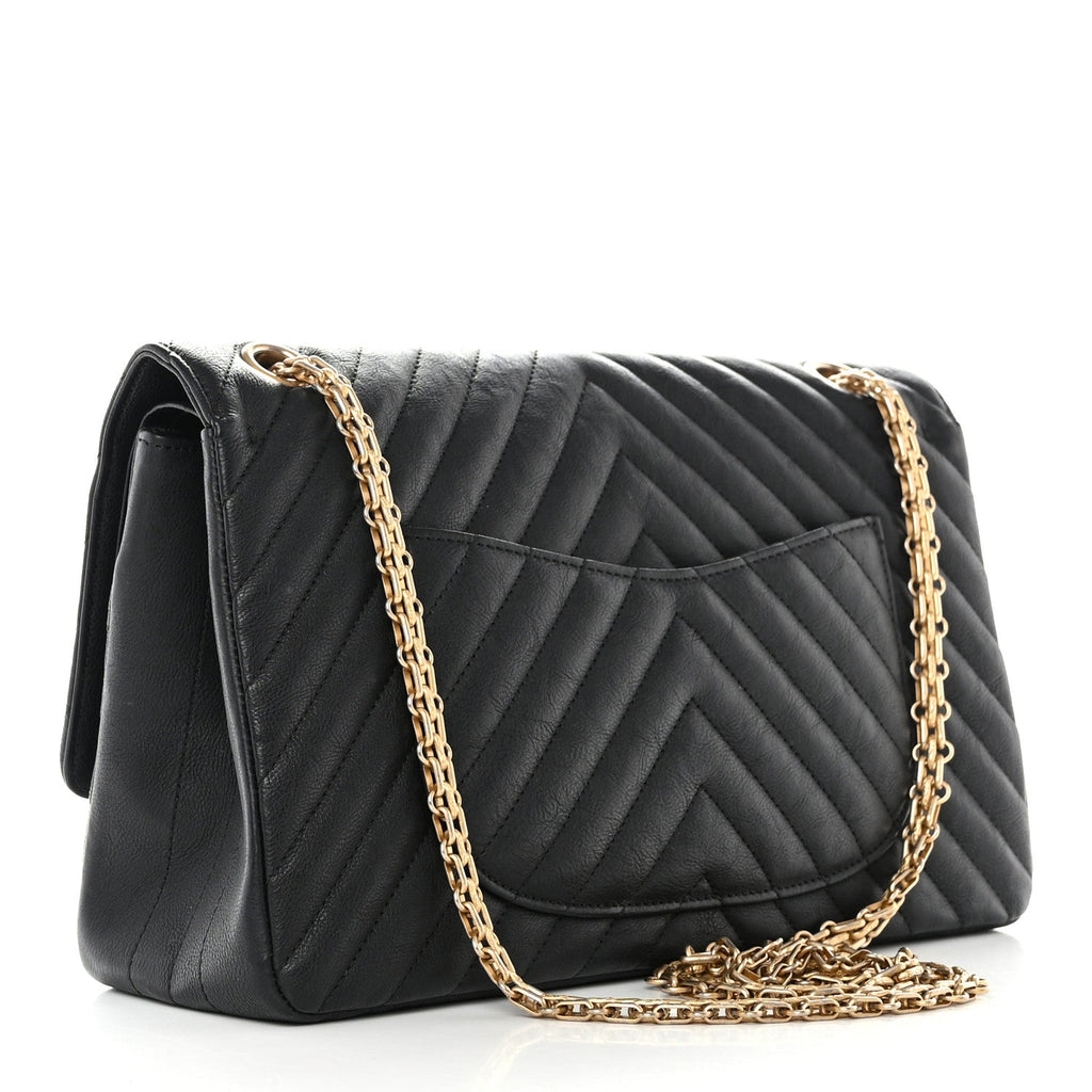 Chanel Crumpled Calfskin Chevron Quilted 2.55 Reissue 226 Black