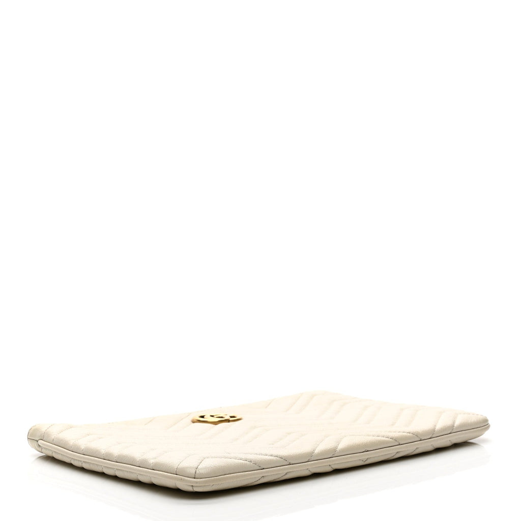 Gucci Calfskin Matelasse Chevron Heart GG Marmont Clutch Mystic White