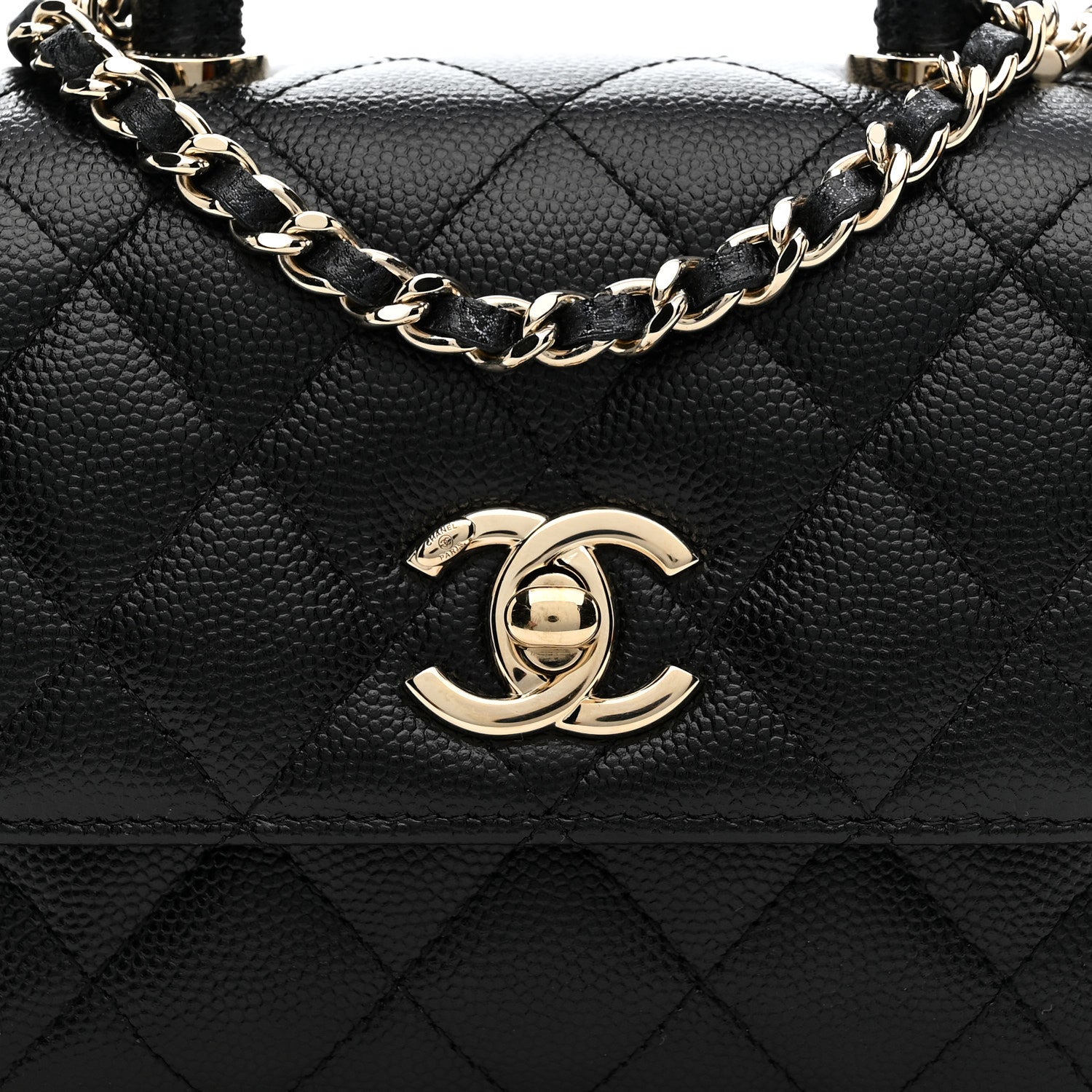 Chanel Caviar Quilted Coco Handle Clutch With Chain Black