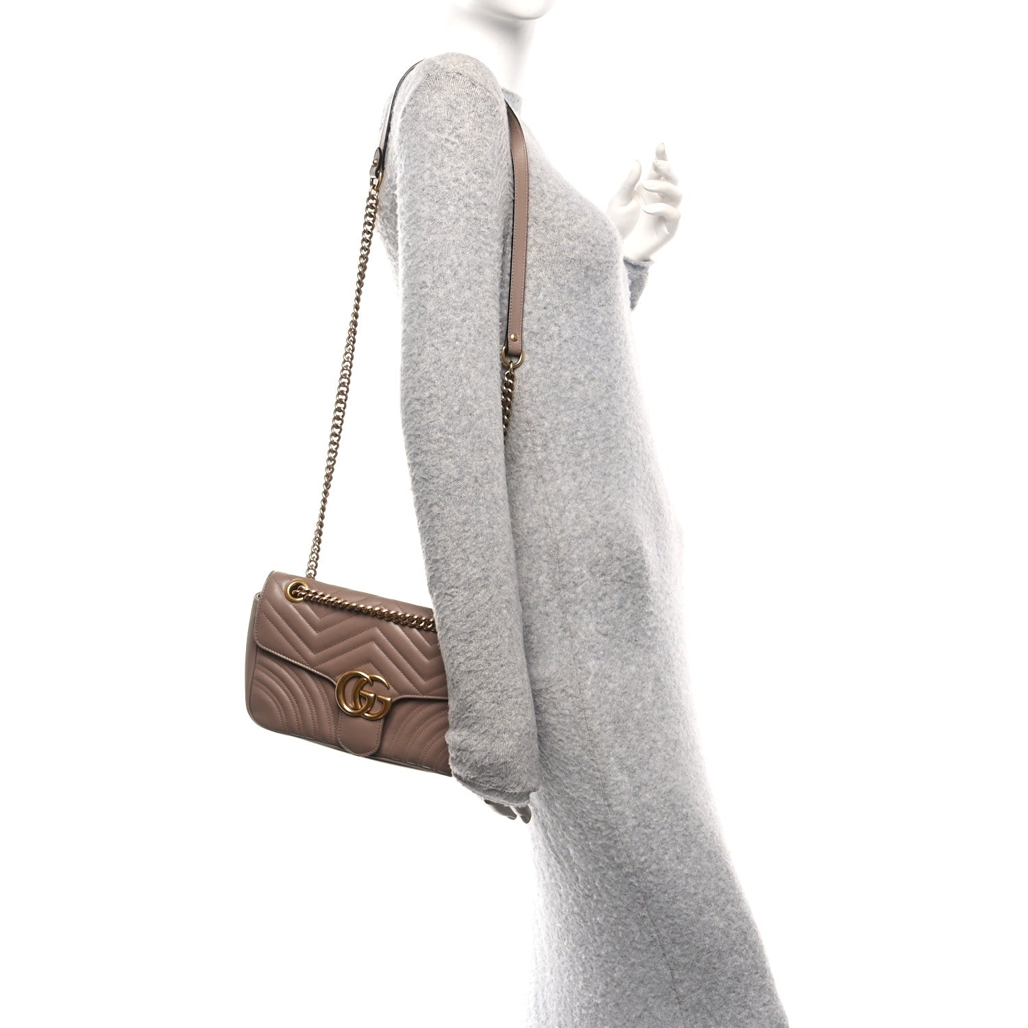 Gucci Calfskin Matelasse Small GG Marmont Shoulder Bag Porcelain Rose