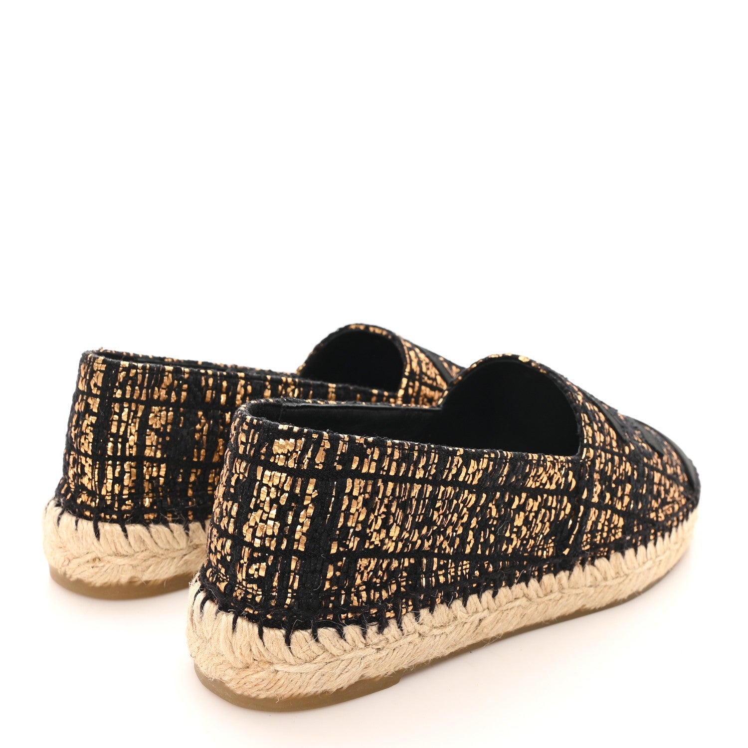 Metallic Tweed Grosgrain CC Espadrilles 38 Gold Black