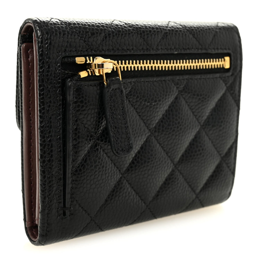 Caviar Quilted Compact Flap Wallet Black