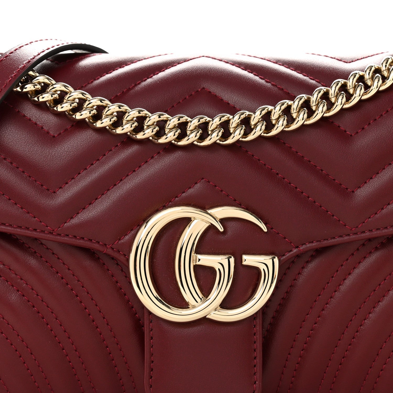 Gucci Calfskin Matelasse Small GG Marmont Shoulder Bag Ancora Red