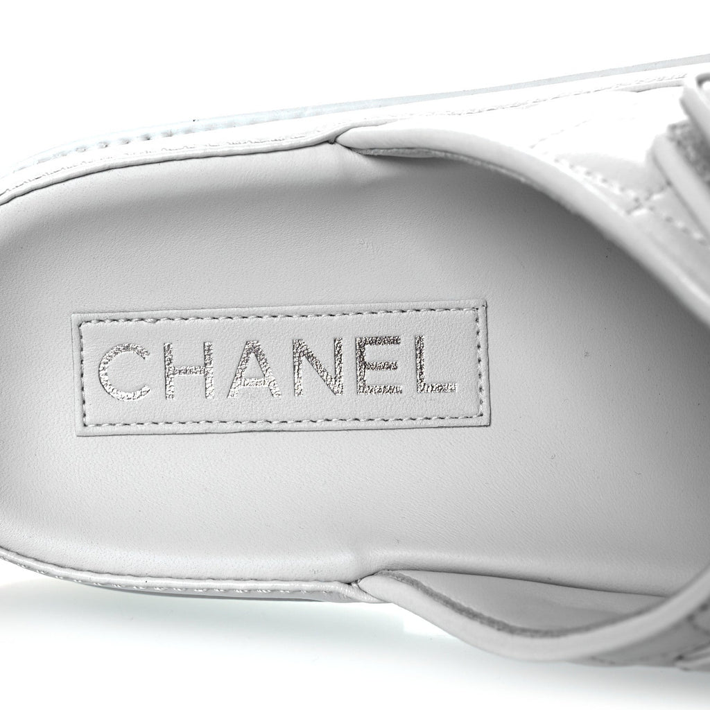 Laminated Lambskin Quilted Velcro Dad Chain CC Slide Sandals 37.5 Light Blue