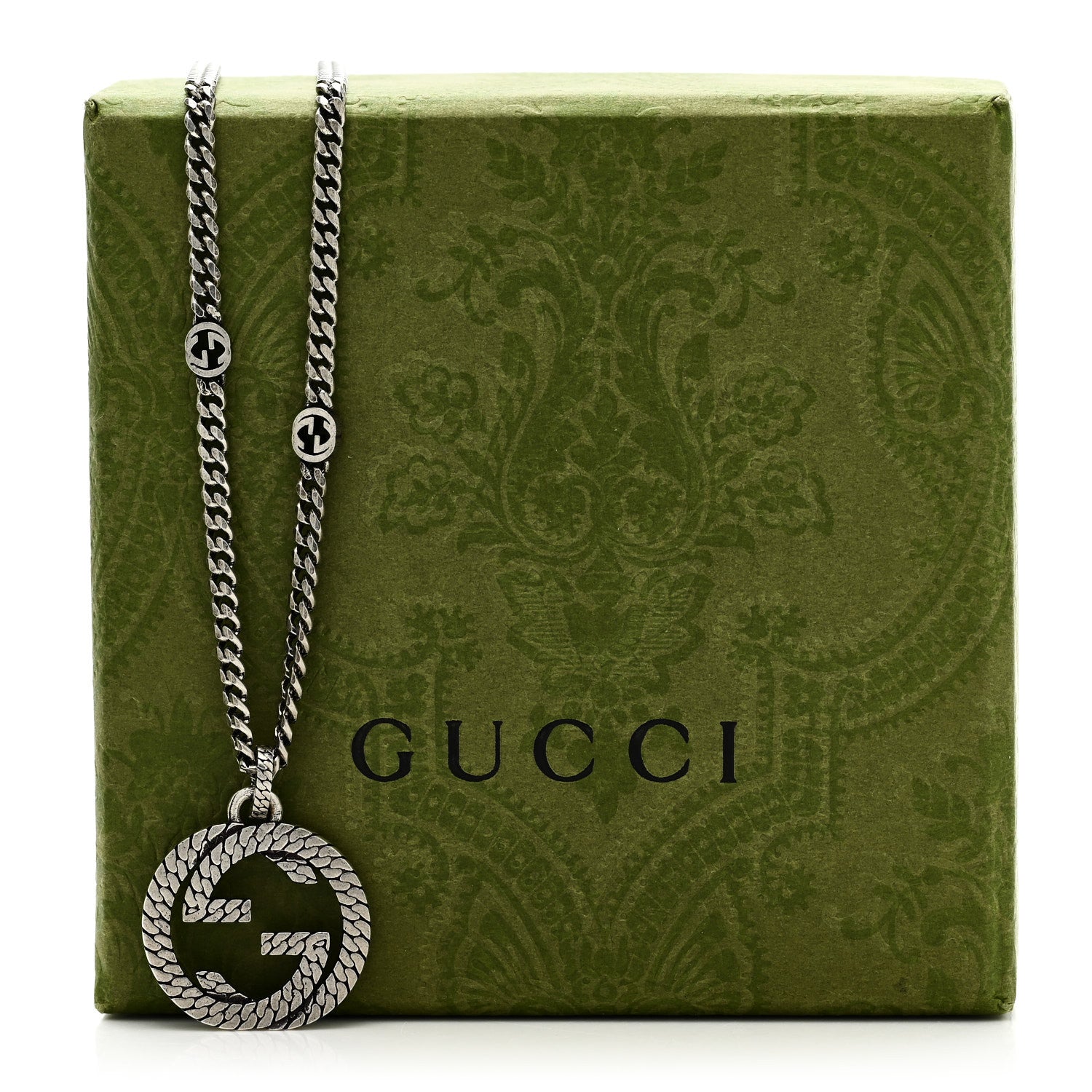 Gucci Sterling Silver Textured Interlocking G Pendant Necklace