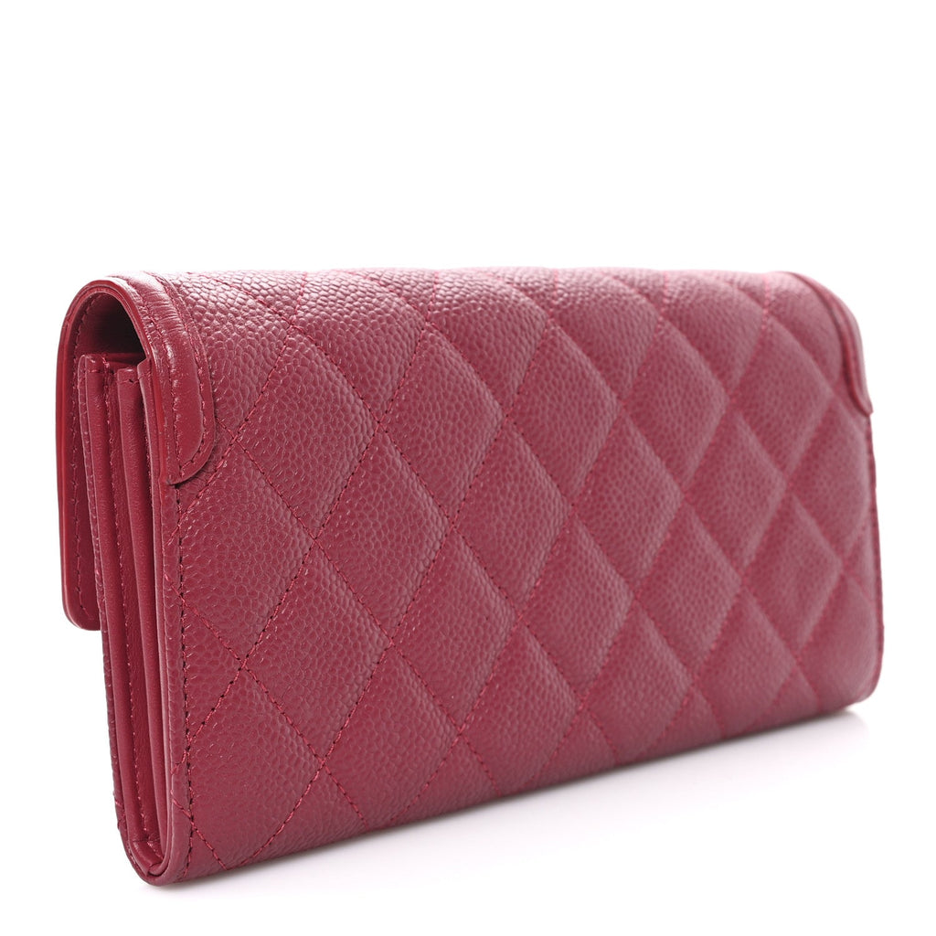 Caviar Quilted Large Filigree Gusset Flap Wallet Dark Pink