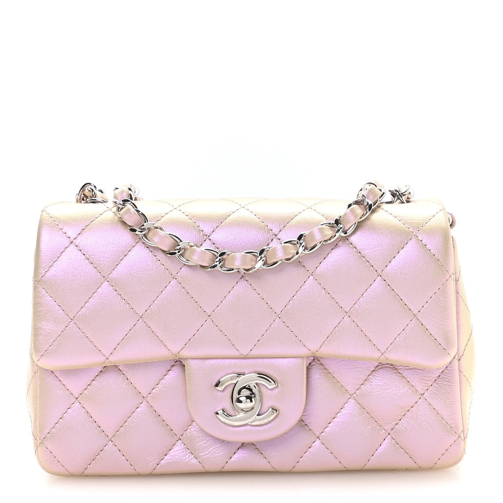 Chanel Iridescent Calfskin Quilted Mini Rectangular Flap Pink