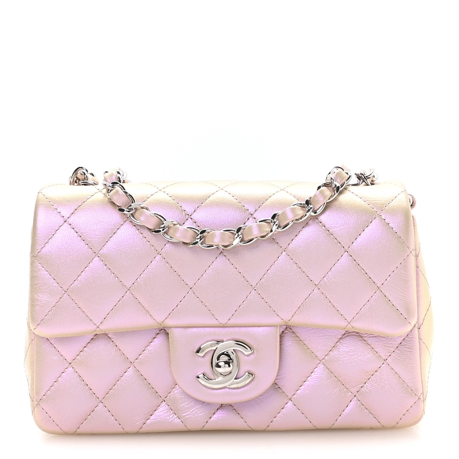 Chanel Iridescent Calfskin Quilted Mini Rectangular Flap Pink