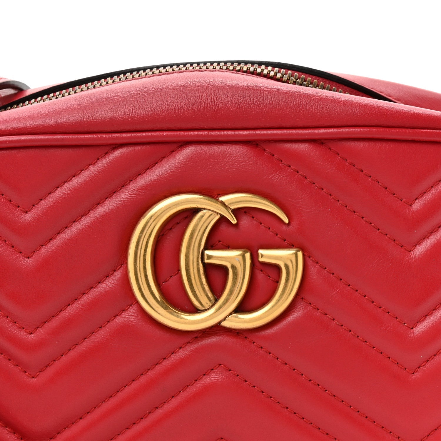 Gucci Calfskin Matelasse Small GG Marmont Chain Shoulder Bag Hibiscus Red