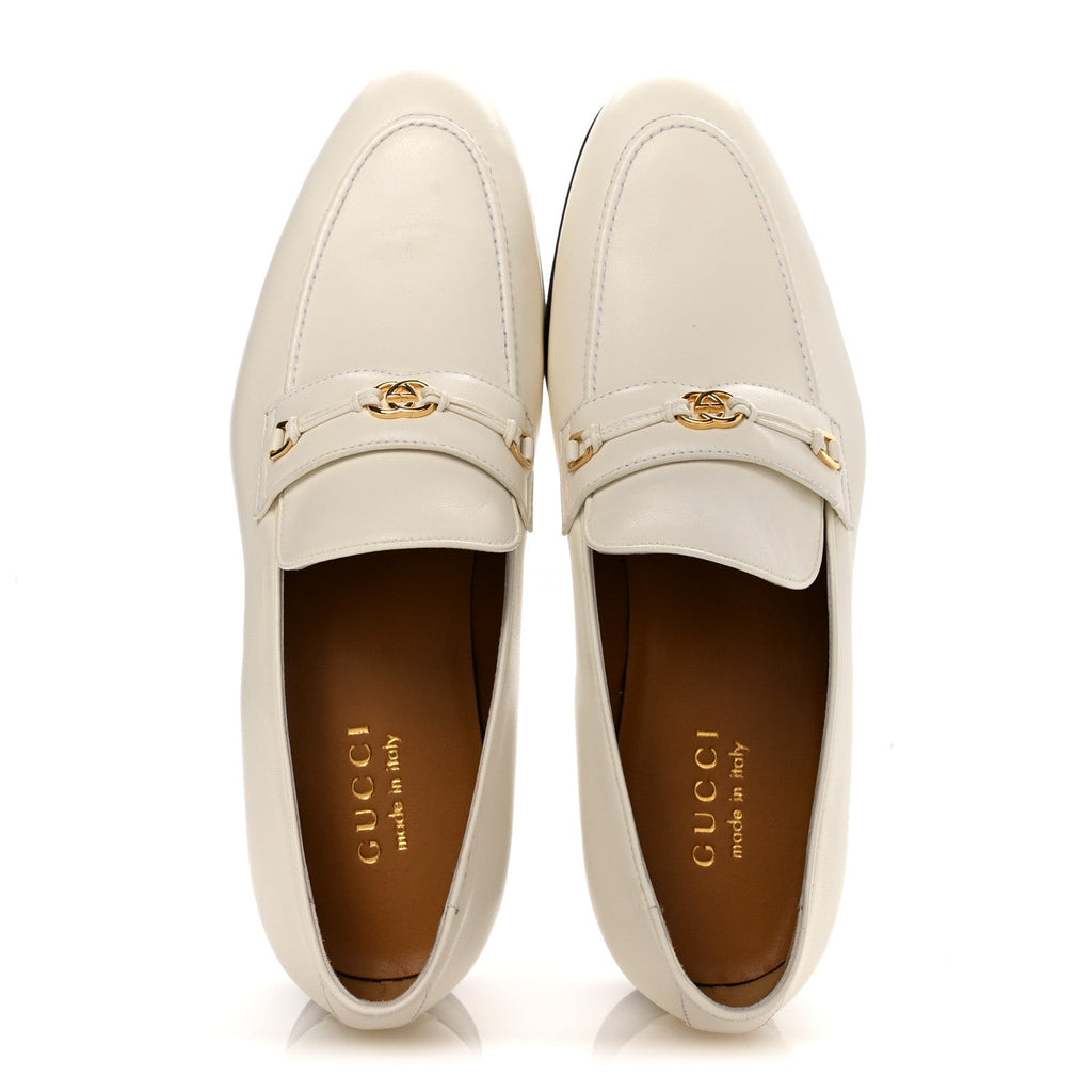 Gucci Lambskin Mens Interlocking G Loafers 8.5 Off White