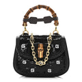 Gucci Sequin Lizard Embossed GG Mini Bamboo 1947 Top Handle Chain Bag Black White