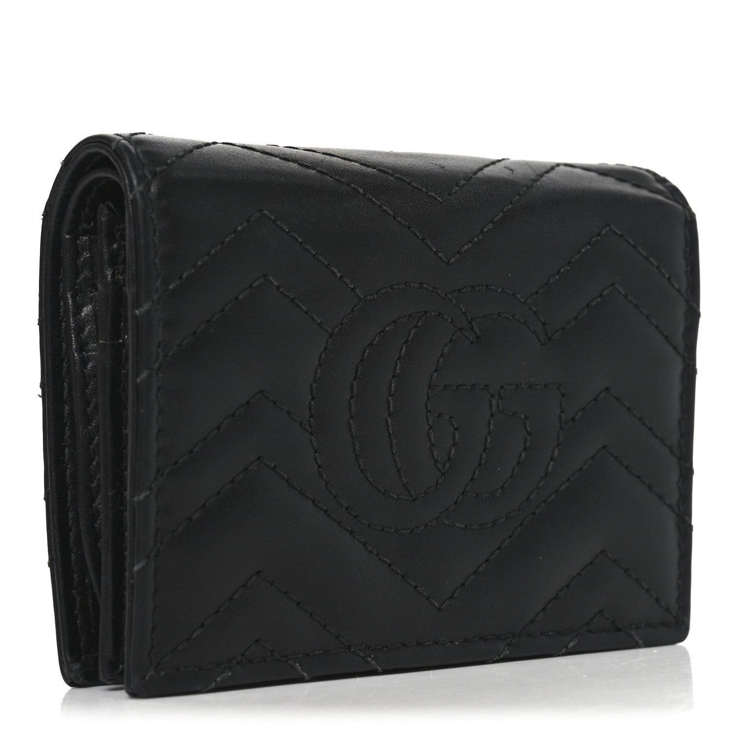 Gucci Calfskin Matelasse GG Marmont Card Case Wallet Black