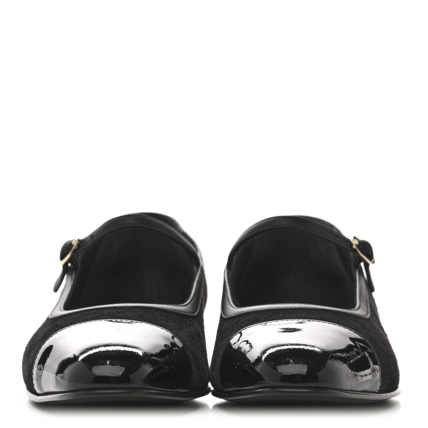 Chanel Suede Kidskin Lambskin Patent Calfskin Cap Toe CC Mary Jane Flats 39.5 Black