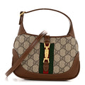 Gucci GG Supreme Monogram Azalea Calfskin Web Mini Jackie 1961 Hobo Beige Ebony Brown Sugar