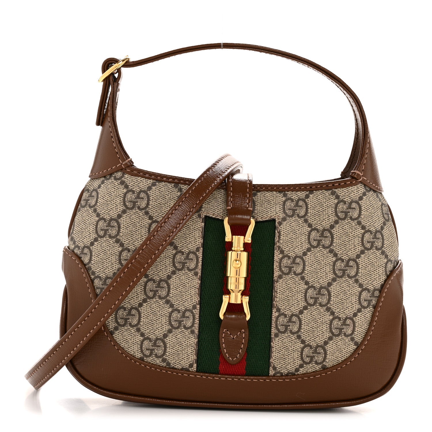 Gucci GG Supreme Monogram Azalea Calfskin Web Mini Jackie 1961 Hobo Beige Ebony Brown Sugar