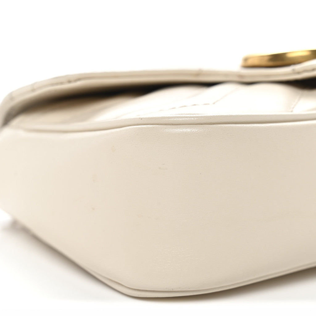 Gucci Calfskin Matelasse Super Mini GG Marmont Shoulder Bag White