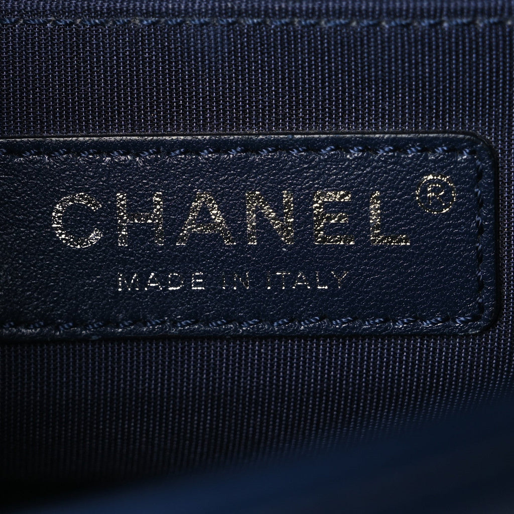Calfskin Painted Chevron Embossed Small Boy Flap Dark Blue