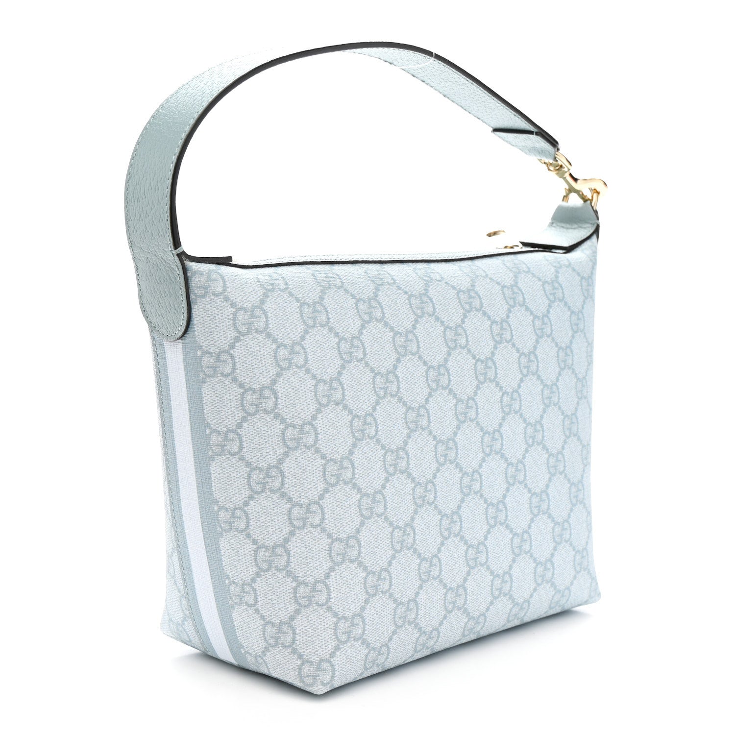 Gucci GG Supreme Monogram Textured Calfskin Web Super Mini Ophidia Shoulder Bag Dusty Blue
