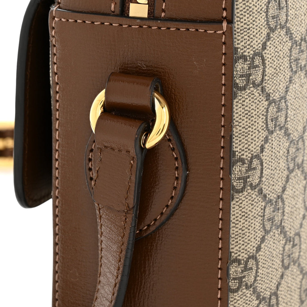 Gucci GG Supreme Monogram Small Horsebit 1955 Shoulder Bag Beige Brown Sugar