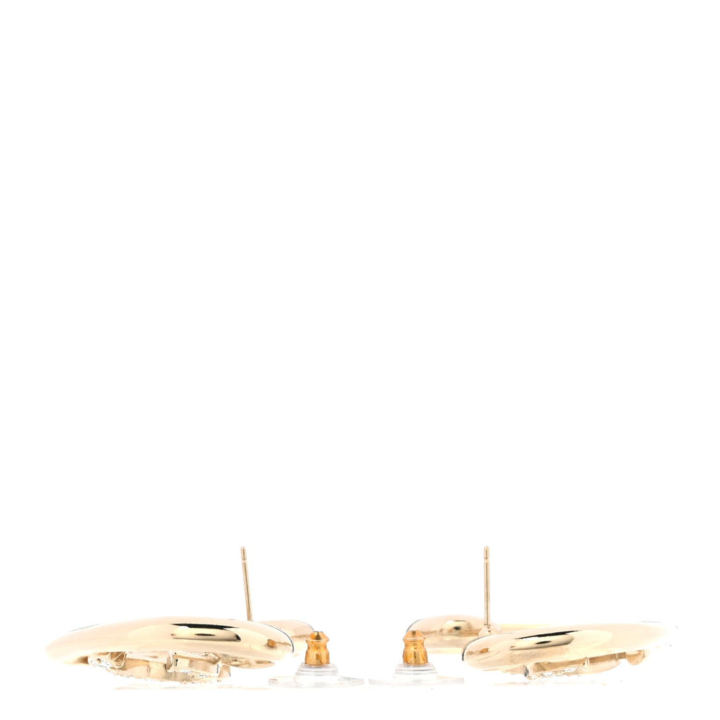 Metal Crystal CC Logo Heart Earrings Gold