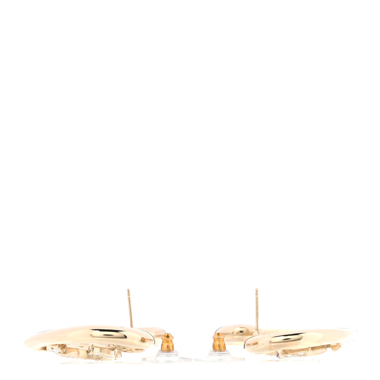 Metal Crystal CC Logo Heart Earrings Gold