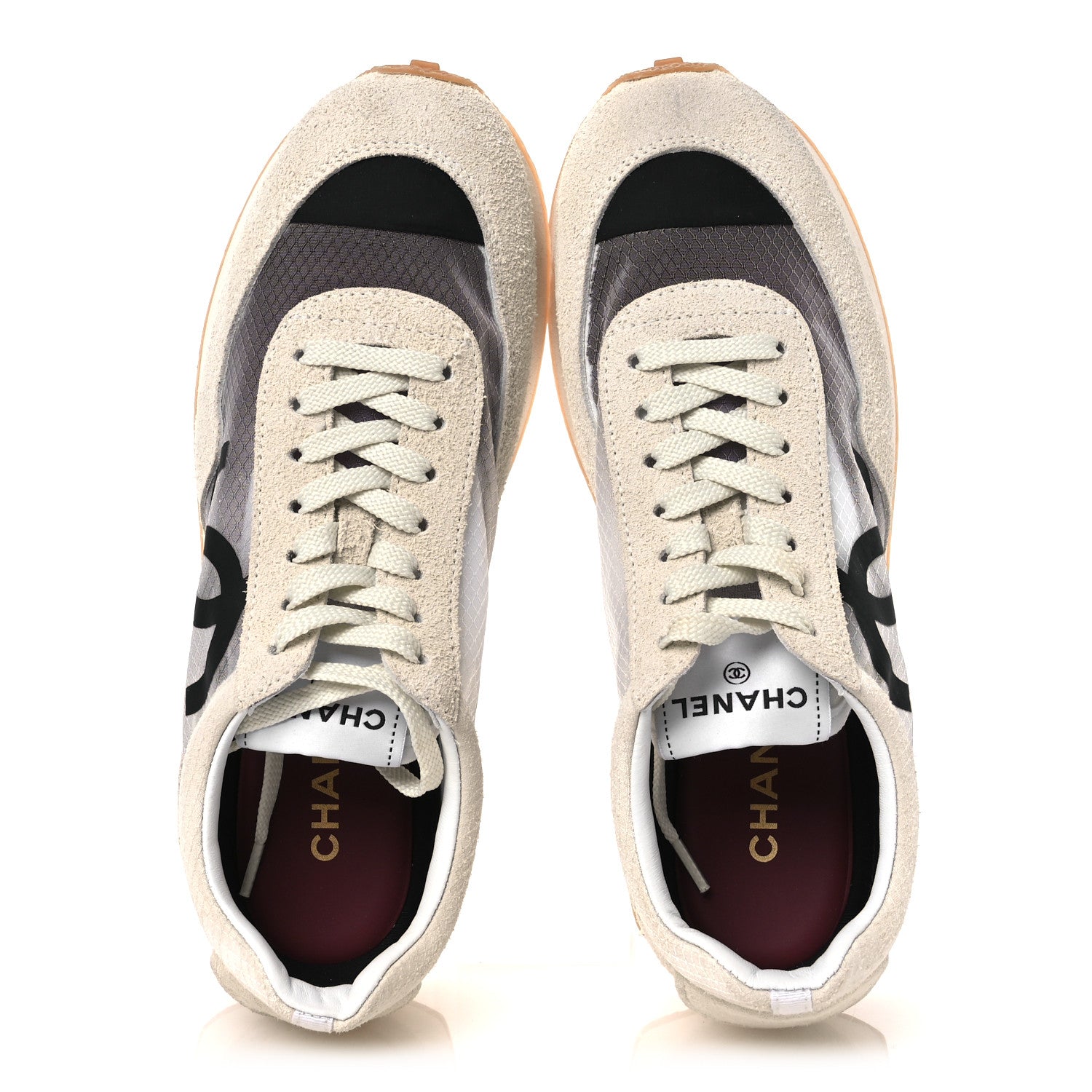 Chanel Suede Mesh Womens CC Sneakers 39 White Black