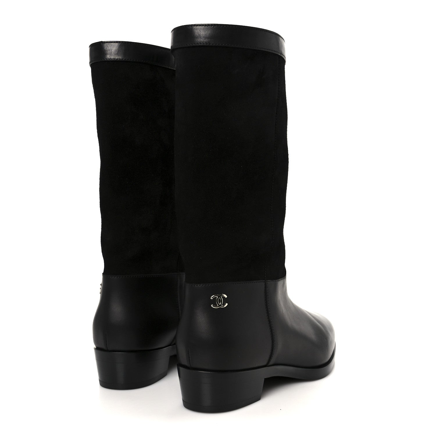 Chanel Suede Calfskin CC Short Boots 37.5 Black