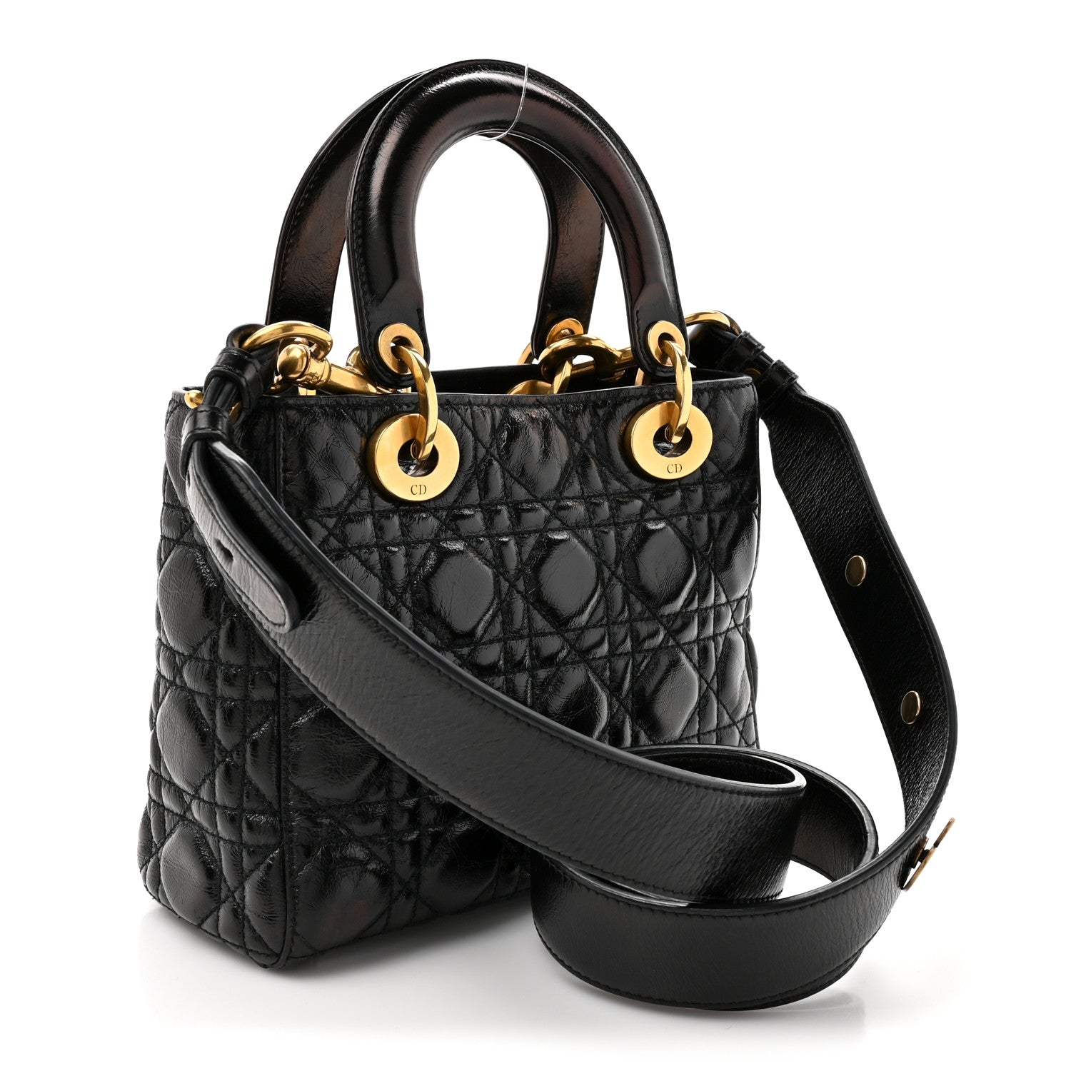 Christian Dior Crinkled Patent Cannage Small Lucky Badges My Lady Dior Black
