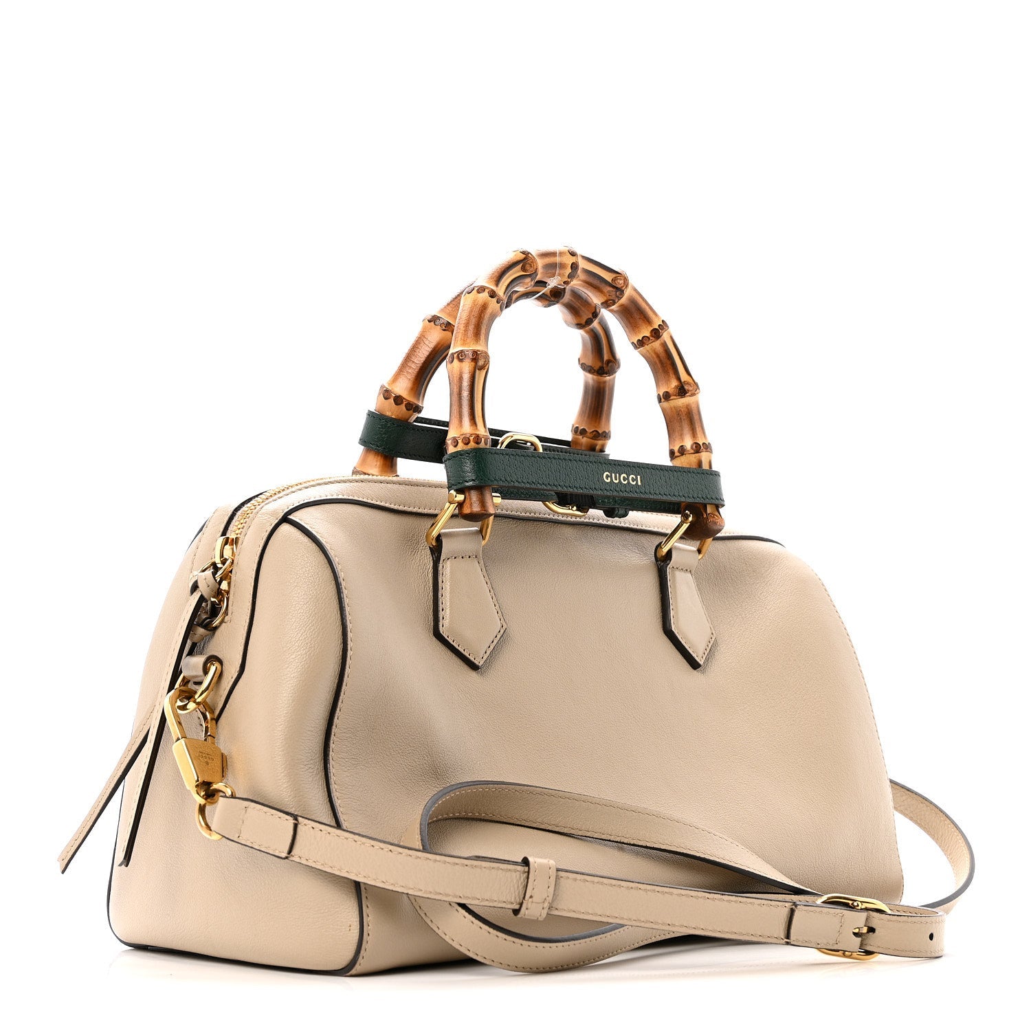 Gucci Calfskin Diana Bamboo Boston Oatmeal Vintage Green