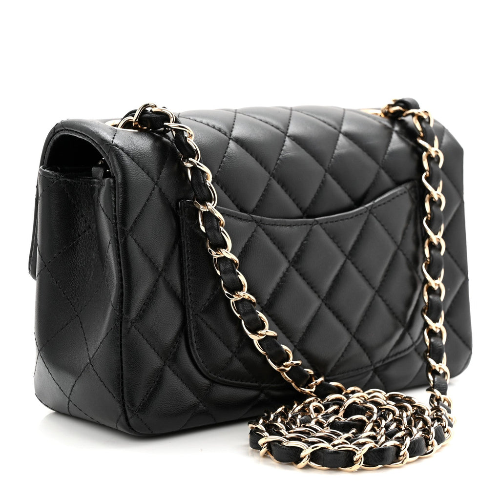 Chanel Lambskin Quilted Mini Rectangular Flap Black