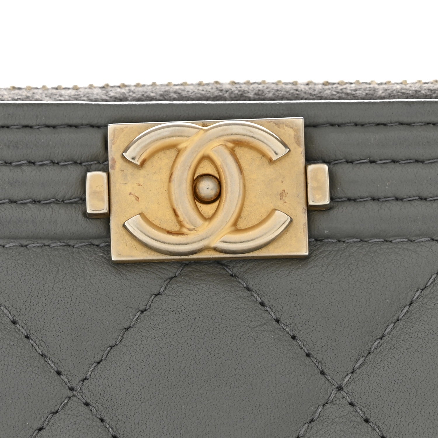 Lambskin Quilted Large Boy Zip Pouch Grey