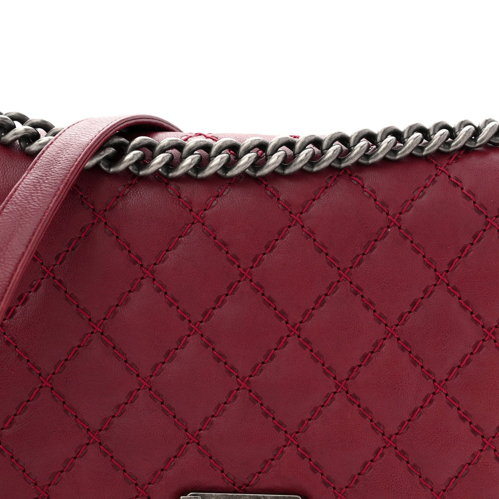 Chanel Calfskin Quilted Double Stitch New Medium Boy Flap Burgundy