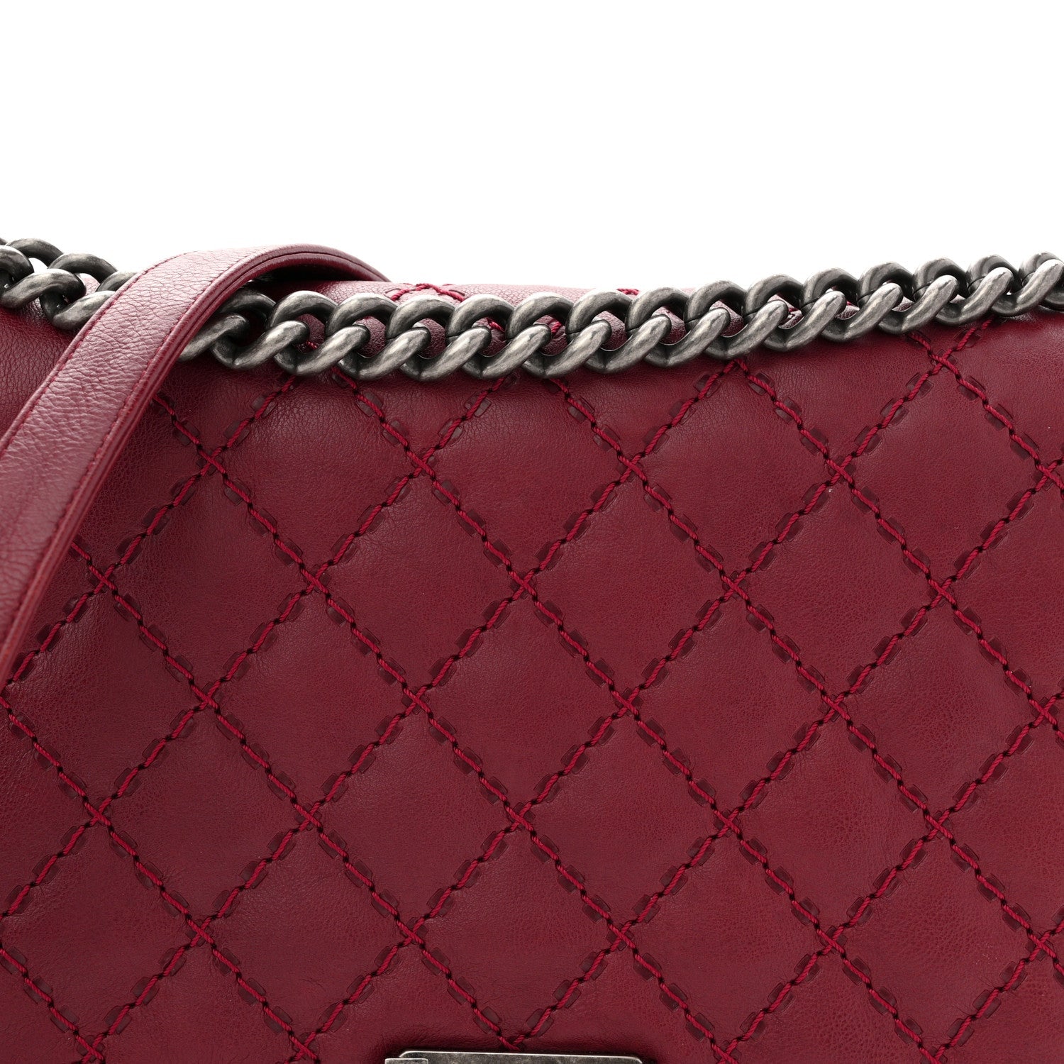 Chanel Calfskin Quilted Double Stitch New Medium Boy Flap Burgundy