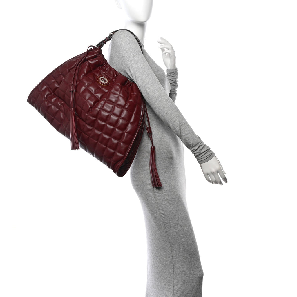 Gucci Calfskin Quilted Large Deco Tote Bag Rosso Ancora Red