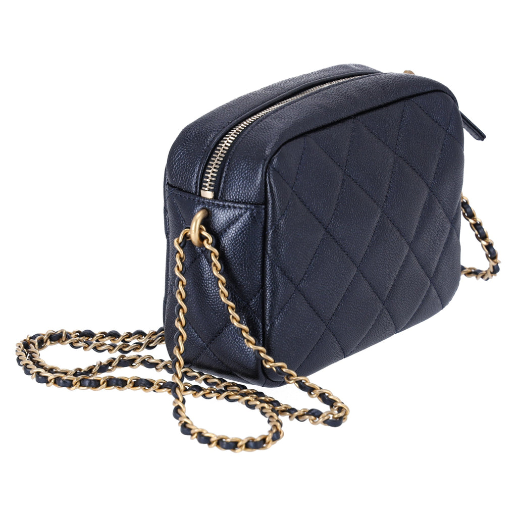 Chanel 21 K My Perfect Camera Bag Iridescent Caviar Quilted Leather Black