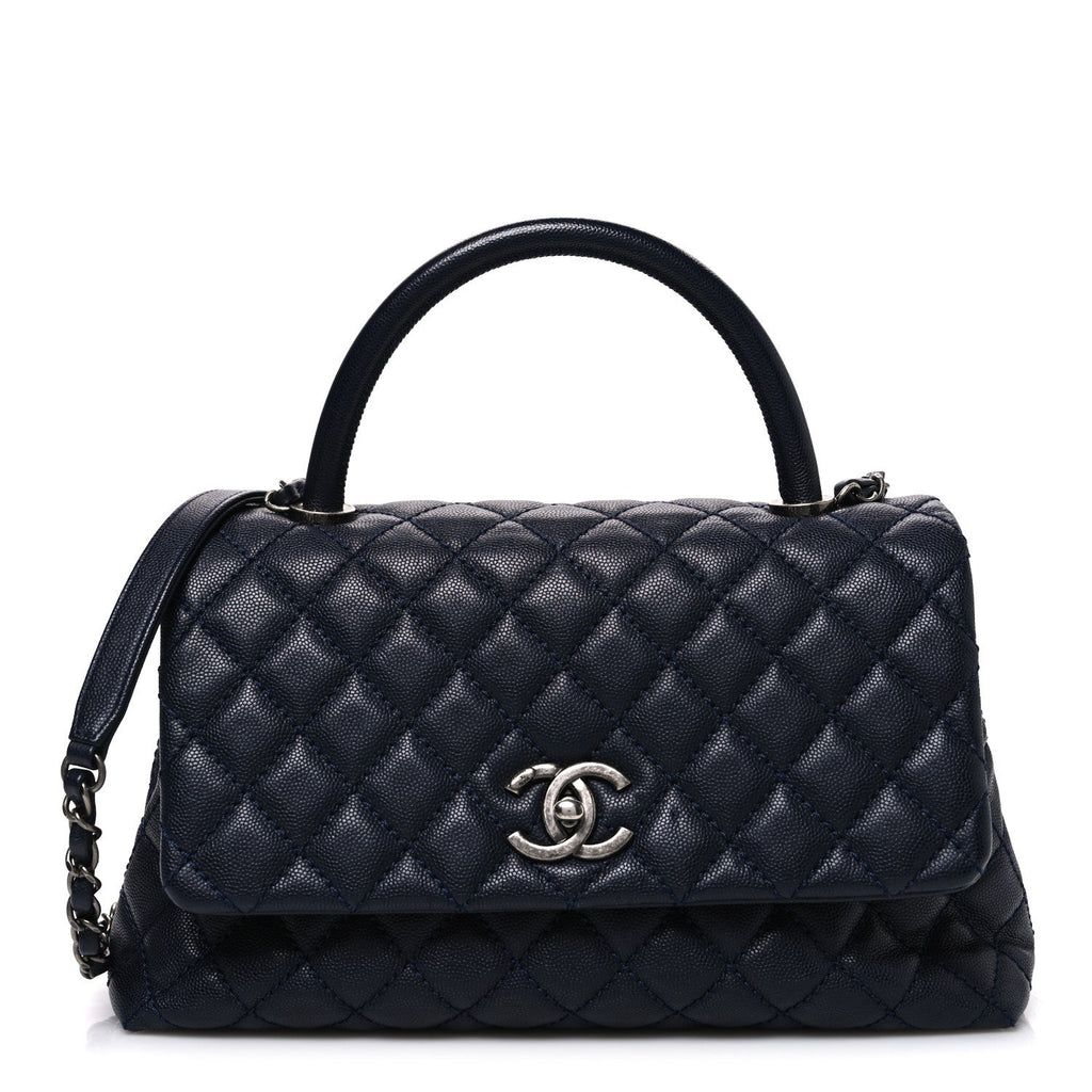 Chanel Caviar Quilted Small Coco Handle Flap Navy