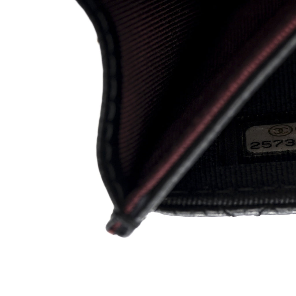Caviar Quilted Flap Card Holder Wallet Black