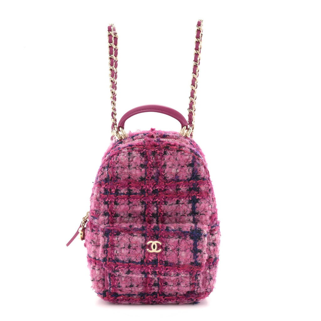 Chanel Tweed Quilted CC Mini Classic Backpack Fuchsia Navy