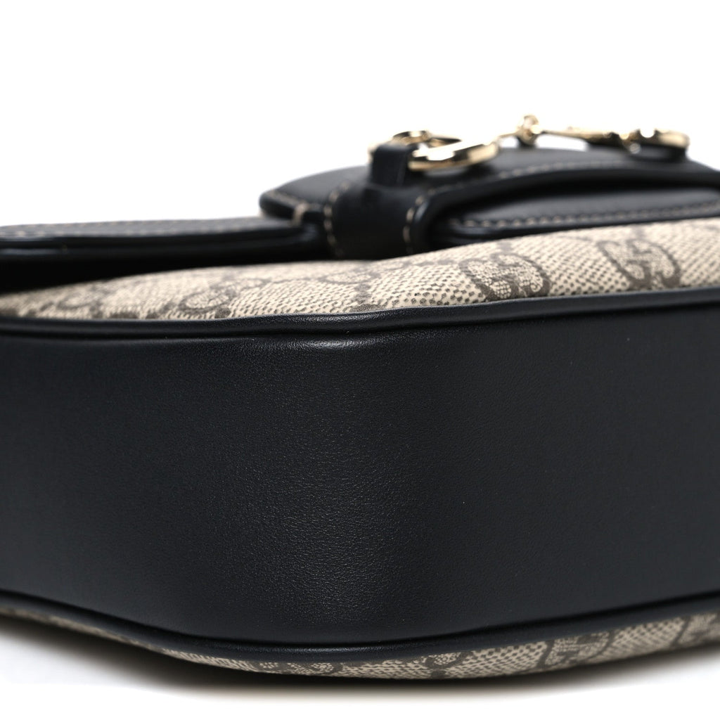 Gucci GG Supreme Monogram Horsebit 1955 Soft Small Shoulder Bag Beige Black