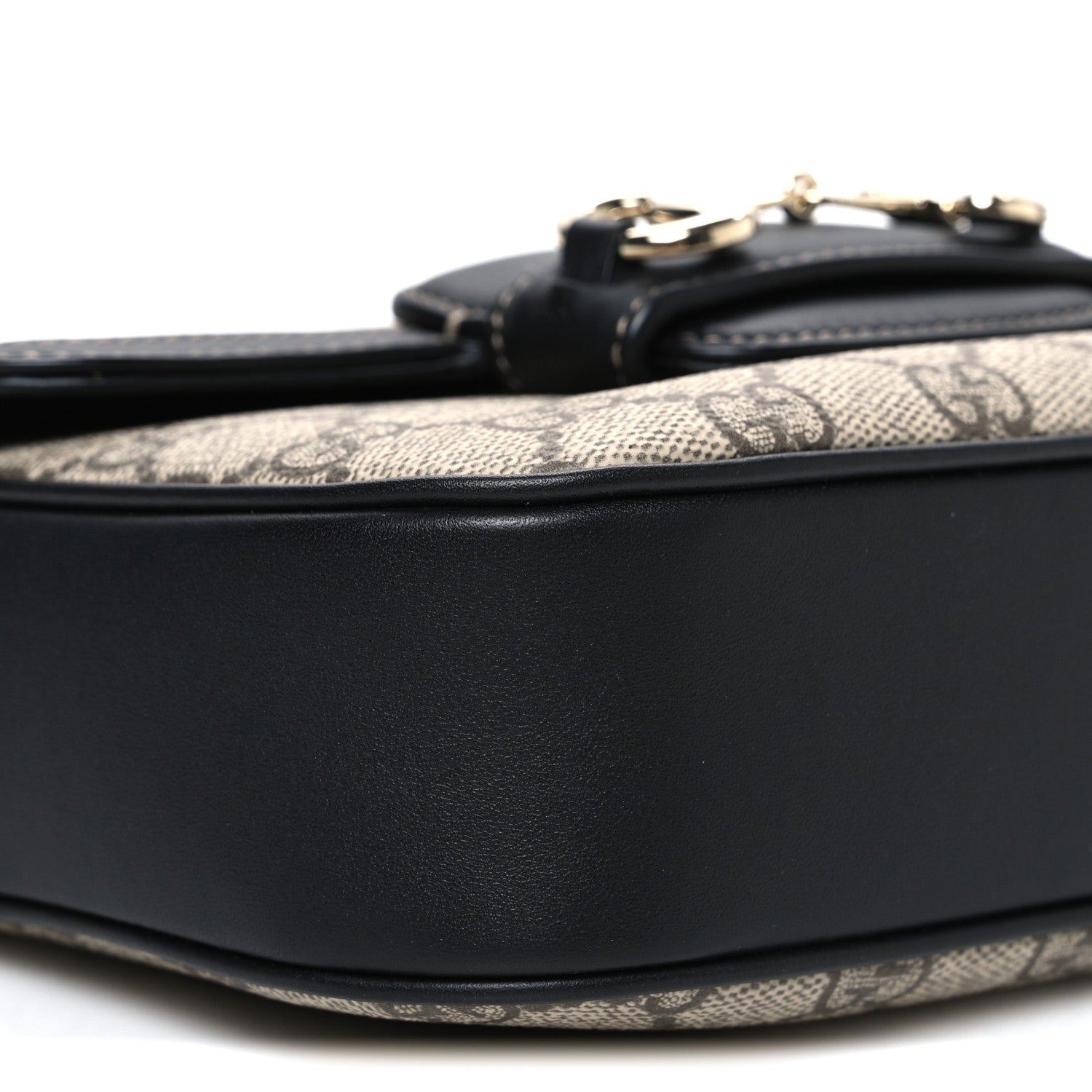 Gucci GG Supreme Monogram Horsebit 1955 Soft Small Shoulder Bag Beige Black
