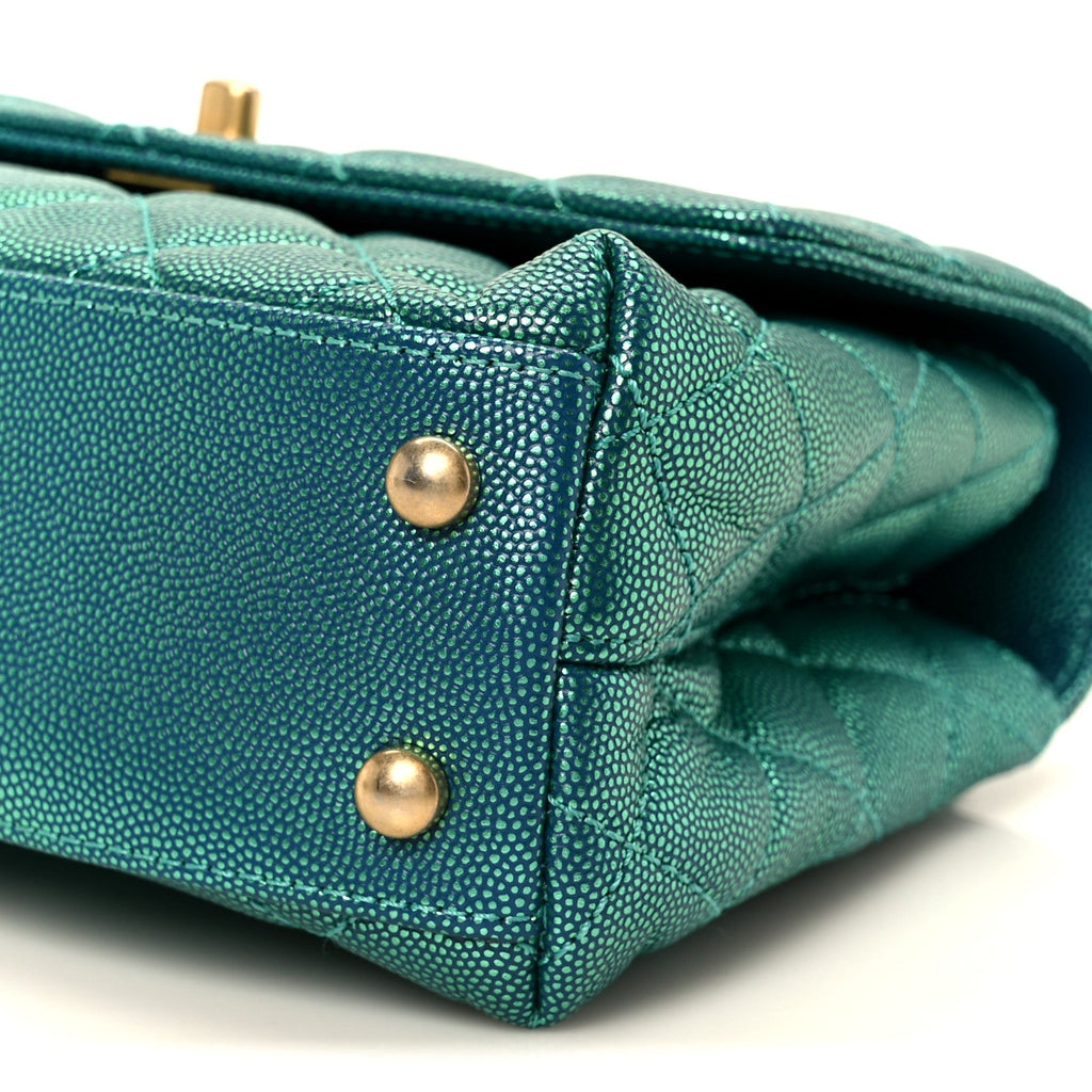 Chanel Metallic Caviar Quilted Mini Coco Handle Flap Blue
