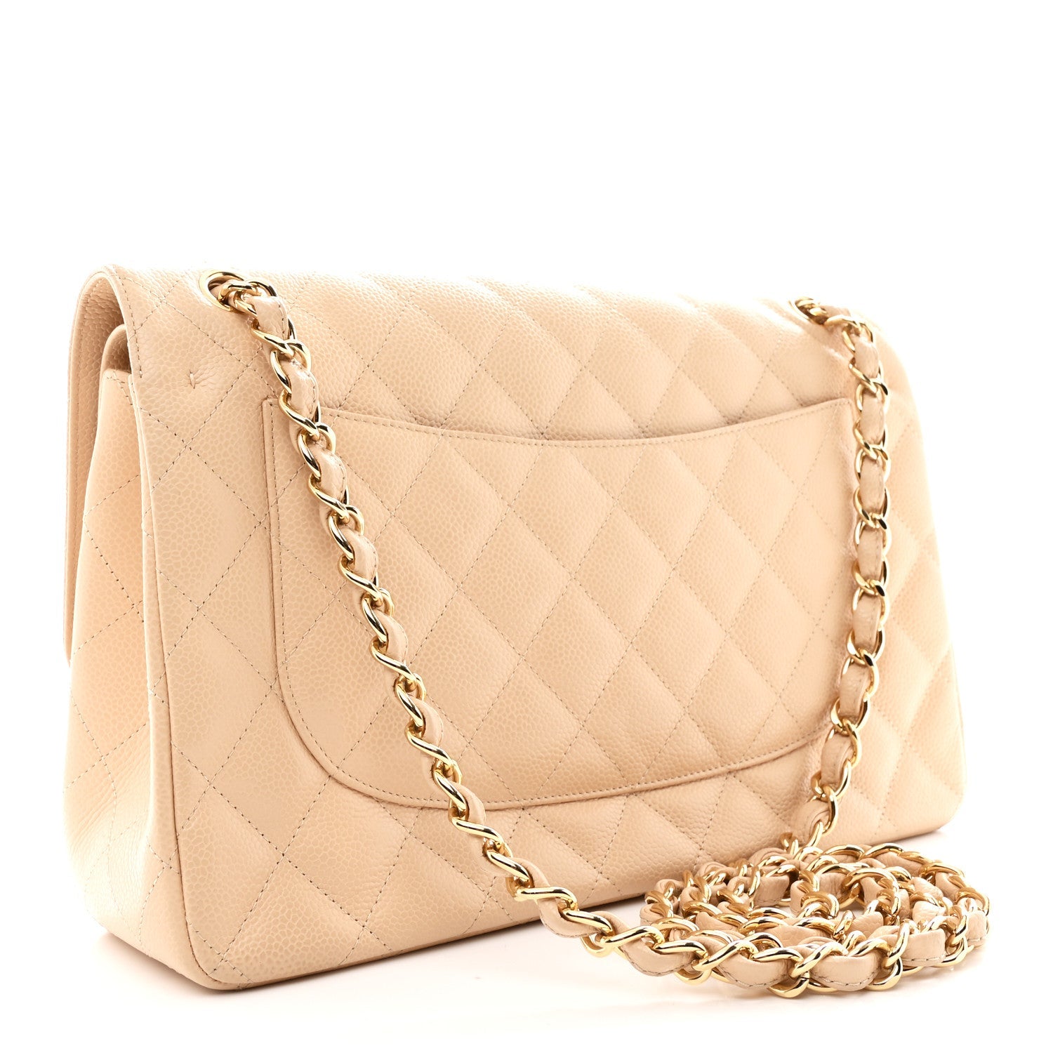 Chanel Caviar Quilted Jumbo Double Flap Beige