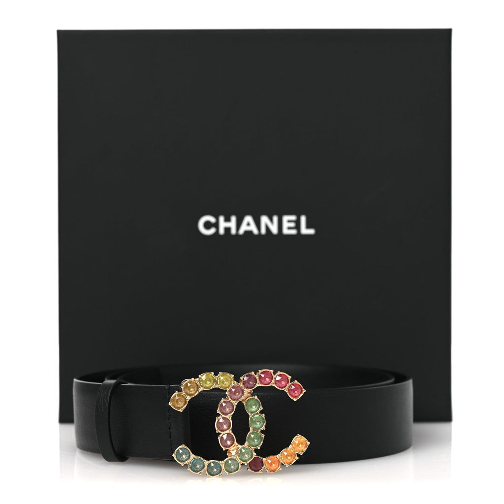 Calfskin Crystal CC Belt 85 34 Black Multicolor