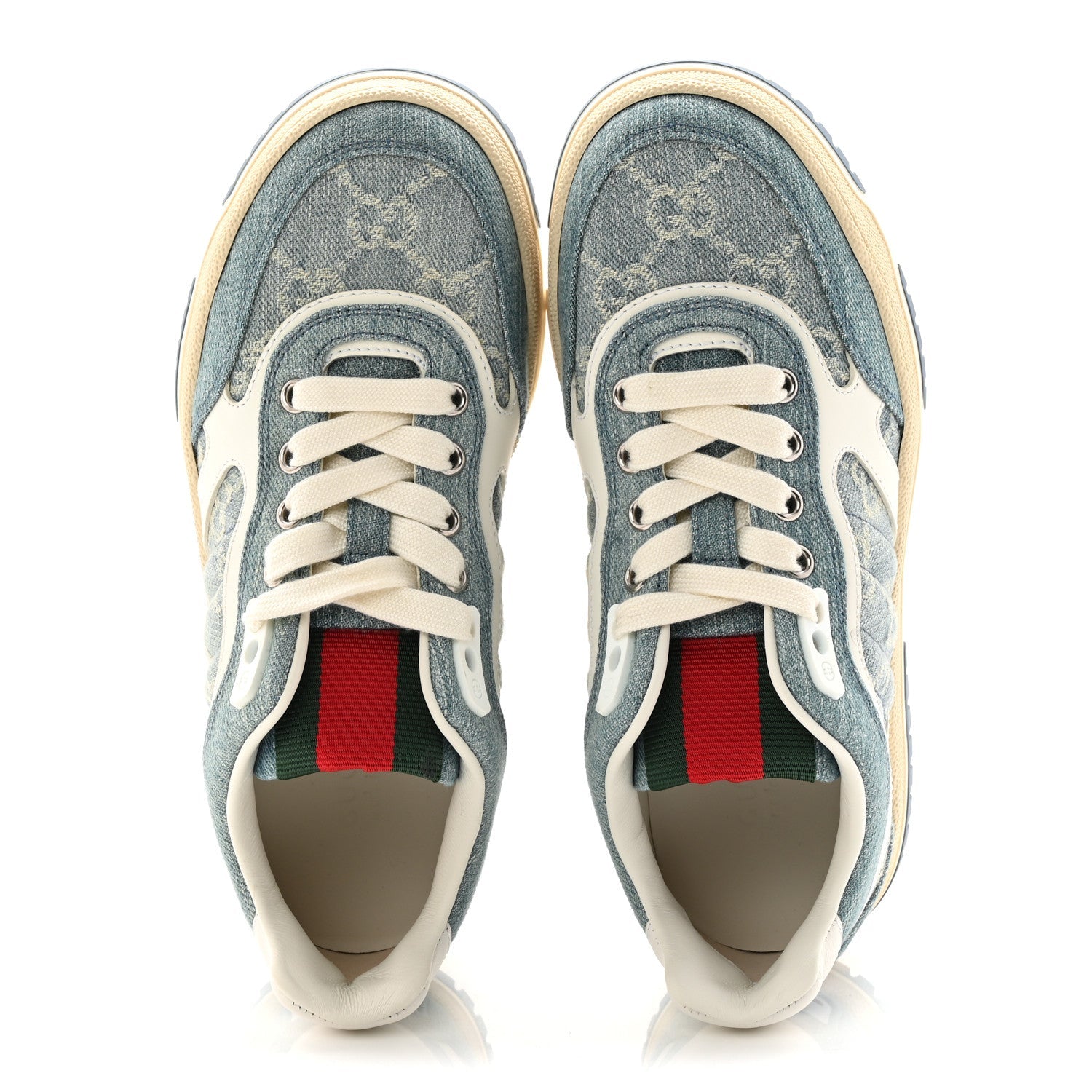 Gucci Denim GG Monogram Womens Re-Web Sneakers 35 Light Blue