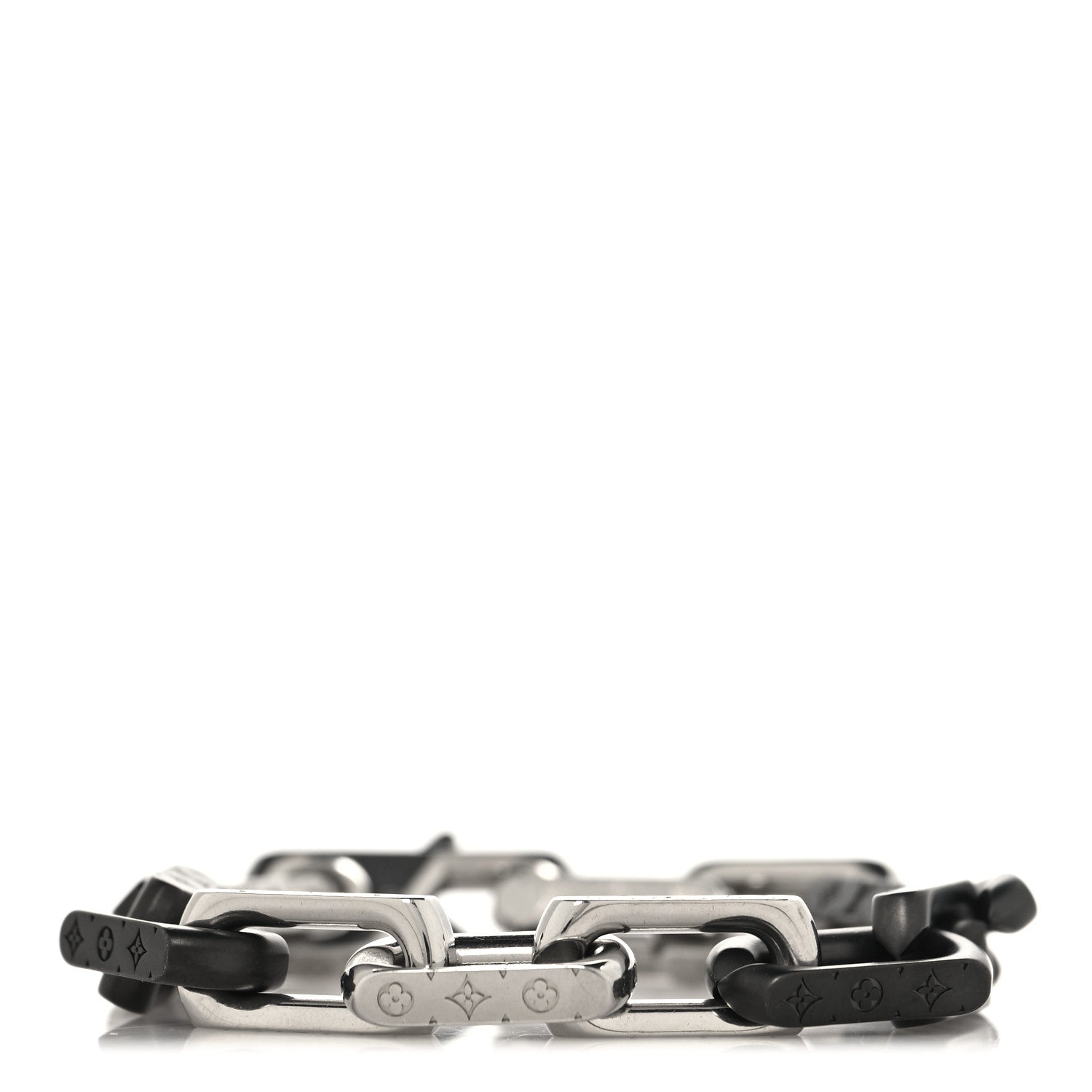 Louis Vuitton Metal Monogram Chain Bracelet Silver Black