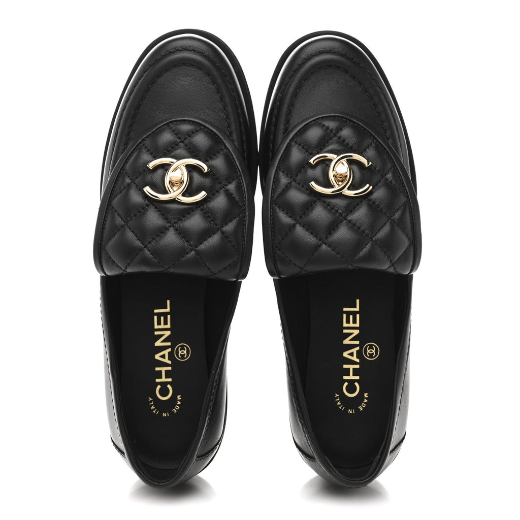 Lambskin Quilted CC Turnlock Loafers 37.5 Black