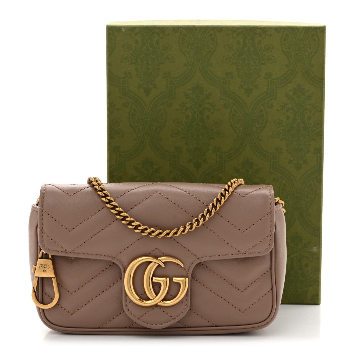 Gucci Calfskin Matelasse Super Mini GG Marmont Shoulder Bag Porcelain Rose