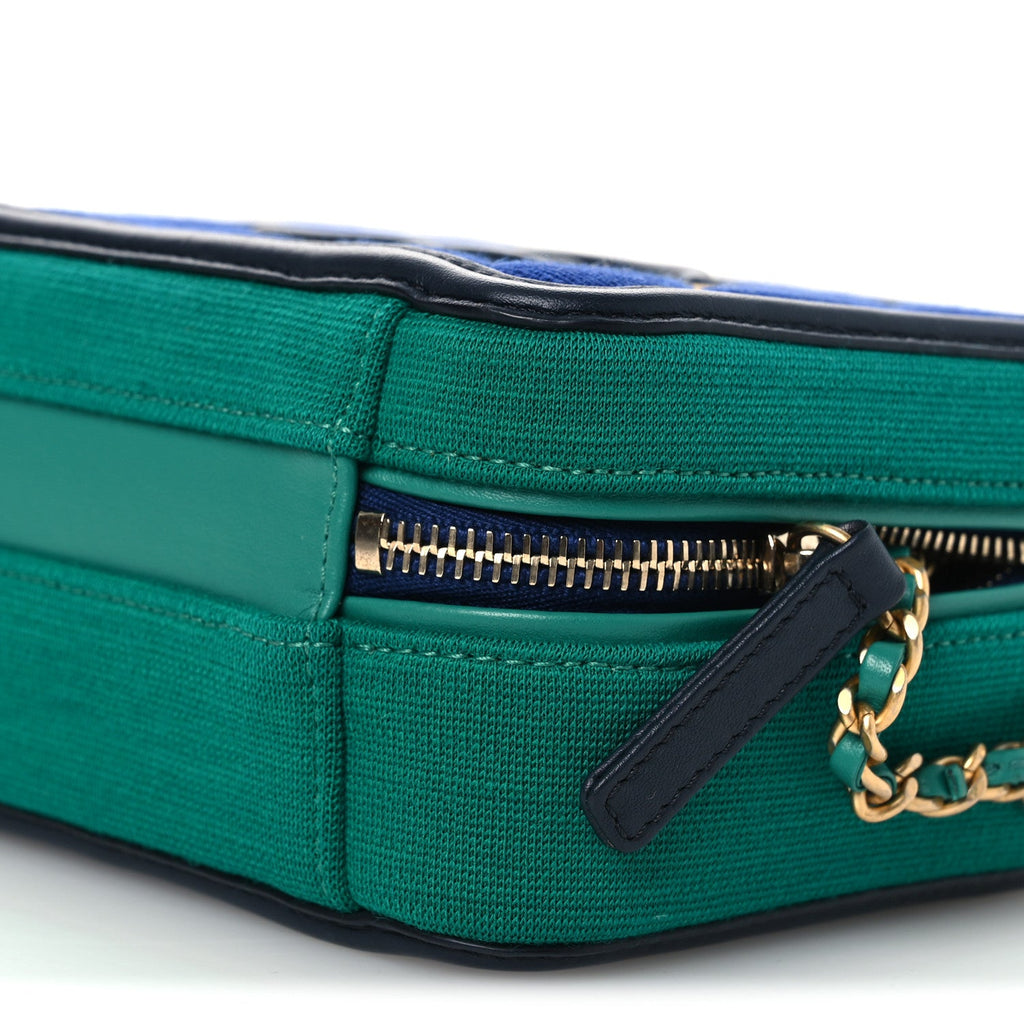 Chanel Jersey Quilted Small CC Filigree Vanity Case Blue Green